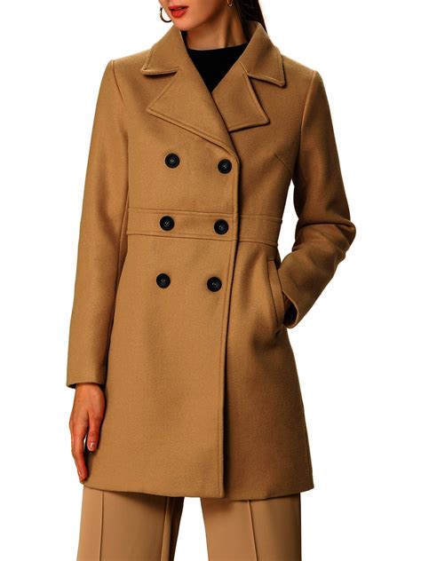 Unique Bargains Women S Notched Lapel Double Breasted Long Trench