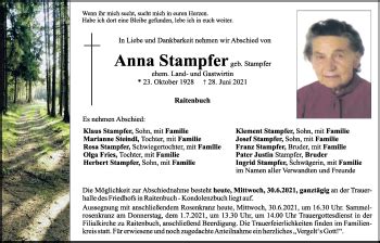 Traueranzeigen Von Anna Stampfer Mittelbayerische Trauer