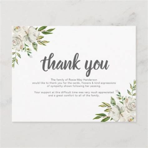 Thank You Bereavement Card Wording Example In Funeral Thank You