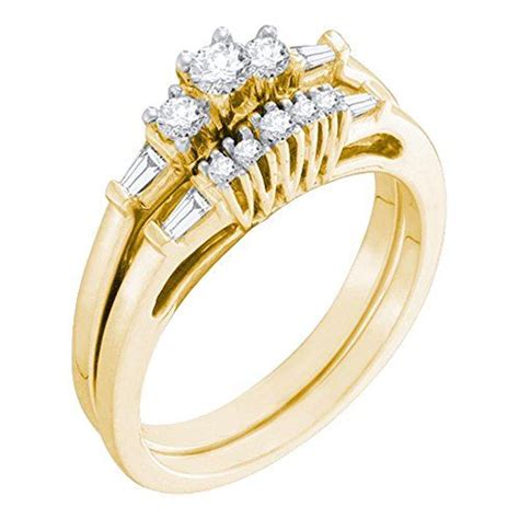 Diamond2deal 10kt Yellow Gold Womens Round Diamond 3 Stone Bridal