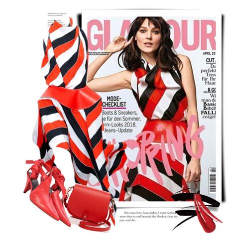 A Magazine Cover With A Woman In Red And Black Dress On The Cover High Heeled Shoes