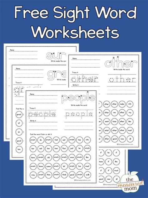 Sight Word Worksheets The Measured Mom