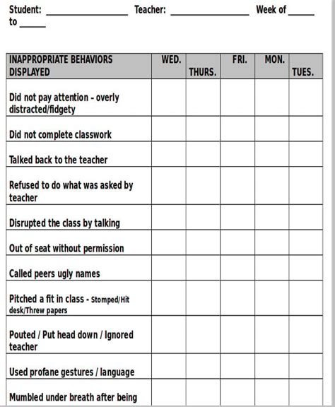 Free Printable Daily Behavior Charts For Teachers PRINTABLE TEMPLATES