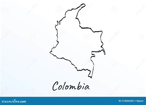 Hand Draw Map Of Colombia Black Line Drawing Sketch Outline Doodle On