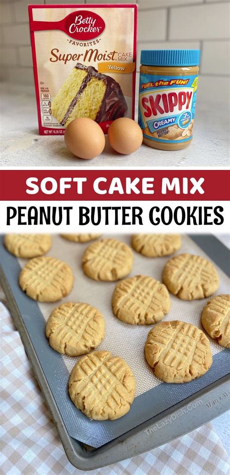 Cake Mix Peanut Butter Cookies On A Baking Sheet And In The Background