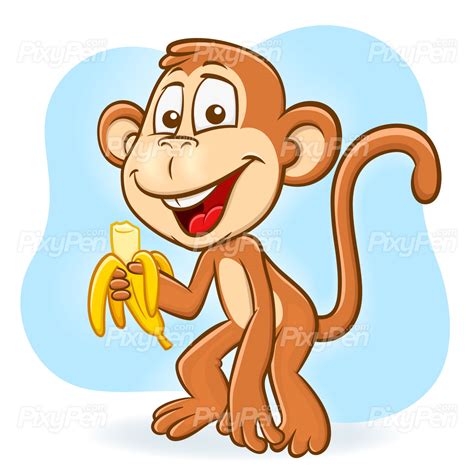 Happy Monkey Eating Banana Cartoon Clipart Vector Pixypen