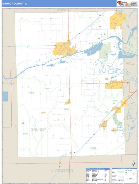 Grundy County Illinois Zip Code Wall Map