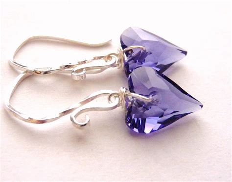 Purple Swarovski Heart Crystal Earrings Wild Heart Tanzanite