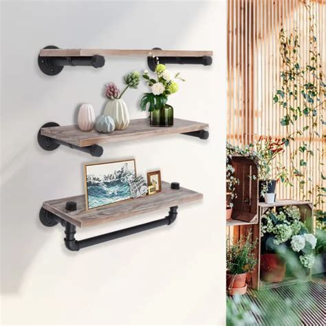 3 Tier Industrial Pipe Shelves Wall Mounted Wood Floating Shelf Retro