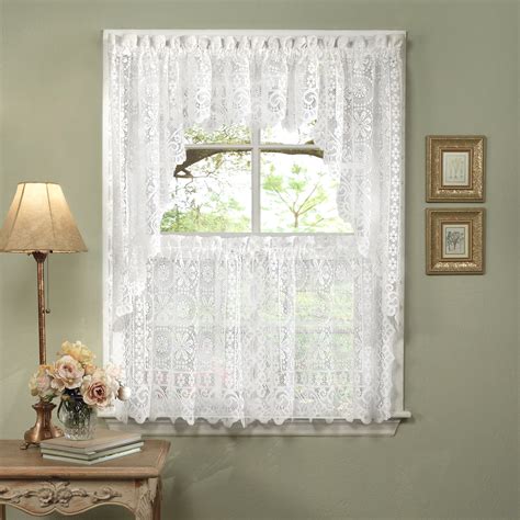 Hopewell Heavy White Lace Kitchen Curtain Choice Of Tier Valance Or