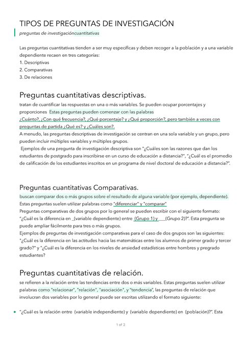 Tipos De Preguntas De Investigación 1 Of 2 Tipos De Preguntas De