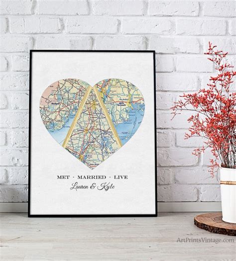 Personalized Map T Wedding T For Couples Heart Map Etsy