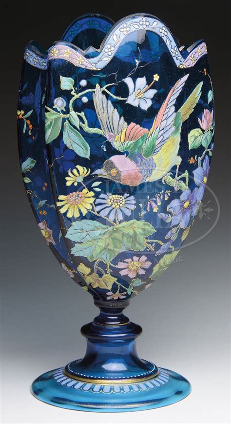Large Moser Decorated Vase Large Moser Blue Glass Vase Is Decorated With A Blue Glass Vase