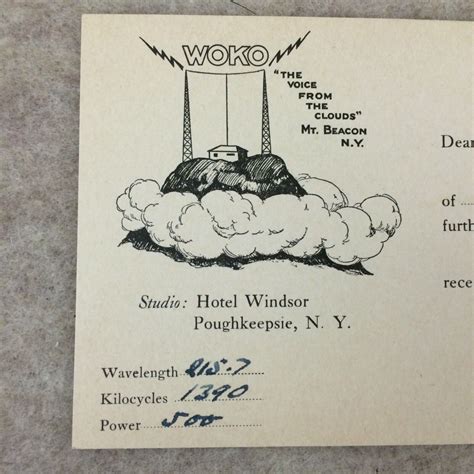 Woko Vtg 1928 Radio Broadcasting Hotel Windsor Proughkeepsie New York