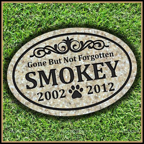 Metal pet memorial headstone grave marker personalized for your dog or cat. Pet Gravestone Marker | Oval Shape with Paw Print ...