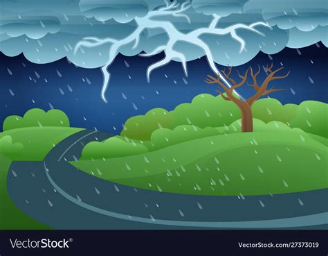 Thunderstorm Storm Concept Banner Cartoon Style Vector Image