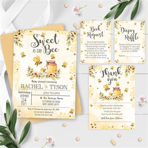 Bee Baby Shower Invitation Package Sweet As Can Bee Baby Etsy