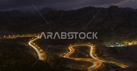 Night View Of Al Hada Road Jebel Kara In Taif Western Saudi Arabia