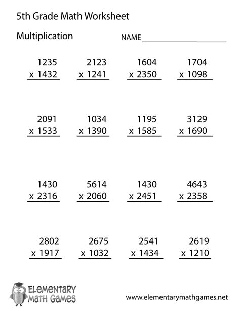 Multiplication By 5 Worksheet