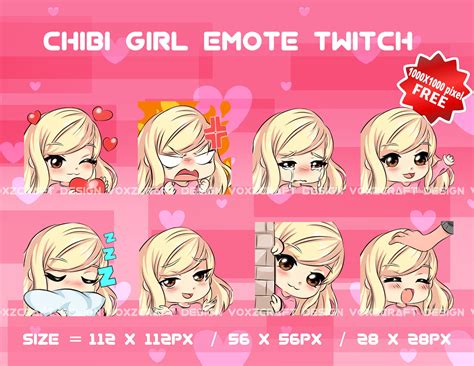 chibi girl blonde hair brown eyes twitch emotes pack avatar twitch emotes for streamer discord