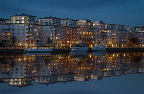 Picture Stockholm Sweden Reflection Berth Rivers Evening 2560x1674