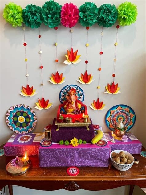 Flower Decoration At Home For Pooja Diwali Pooja Ganpati Ganesh Rose