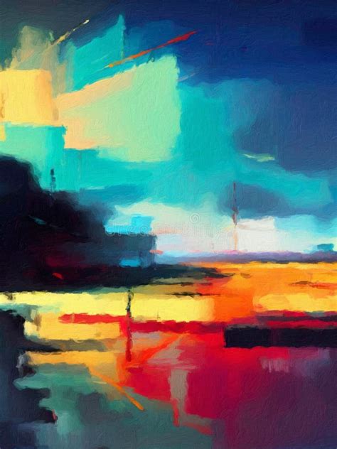 Contemporary Abstract Landscape Oil Painting Editorial Stock Image