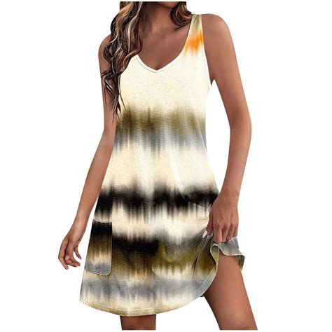 VEKDONE Womens Summer Sundresses Casual Sleeveless V Neck Tie Dye Dress