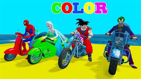 Learn Colors Motorbike Traisporation W Public Bus In Superheroes Fun