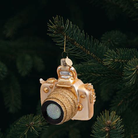 Vondels Glass Shaped Christmas Ornament Gold Camera Elenfhant