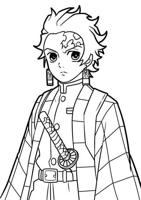 Handsome Tanjiro Coloring Page Free Printable Coloring Pages