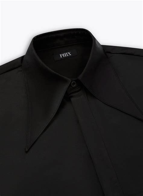 Black Satin Pointed Collar Shirt And Phix
