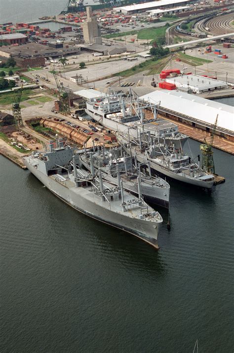 An Aerial View Of Various Military Sealift Command Ships In Ready