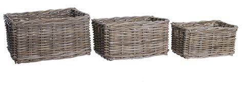 Grey And Buff Rectangular Deep Wicker Rattan Storage Basket Ebay
