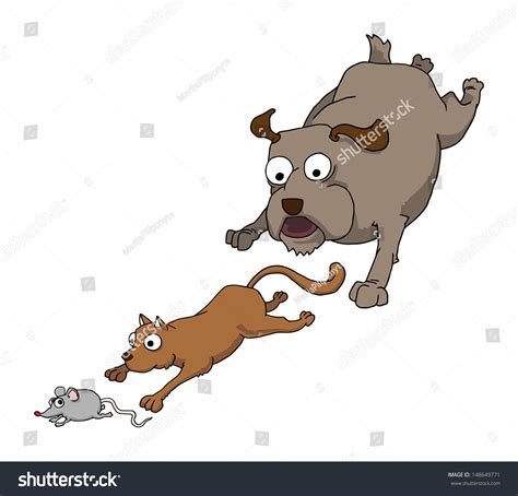 Dog Cat And Mouse Chasing Together Vector Illustration 148649771
