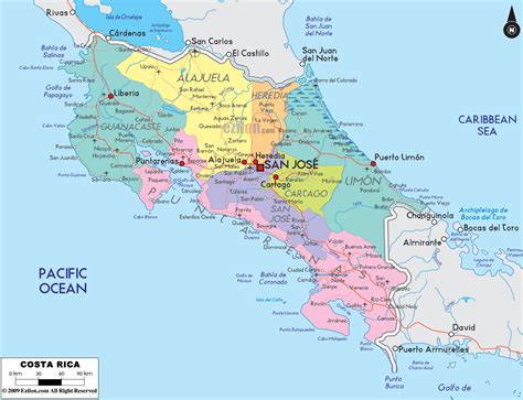 Detailed Political Map Of Costa Rica Ezilon Maps