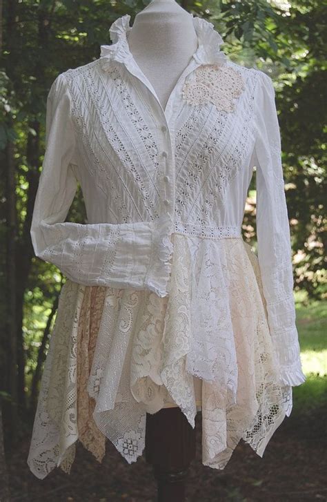 Victorian Tattered Lace Blouse White Cotton Shabby Formal Weddin
