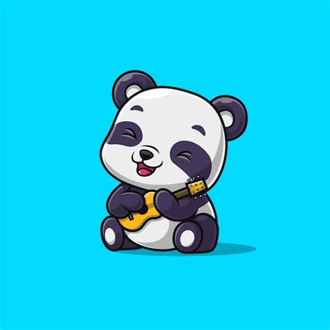 Premium Vector Cute Panda Playing A Guitar Isolated On Blue