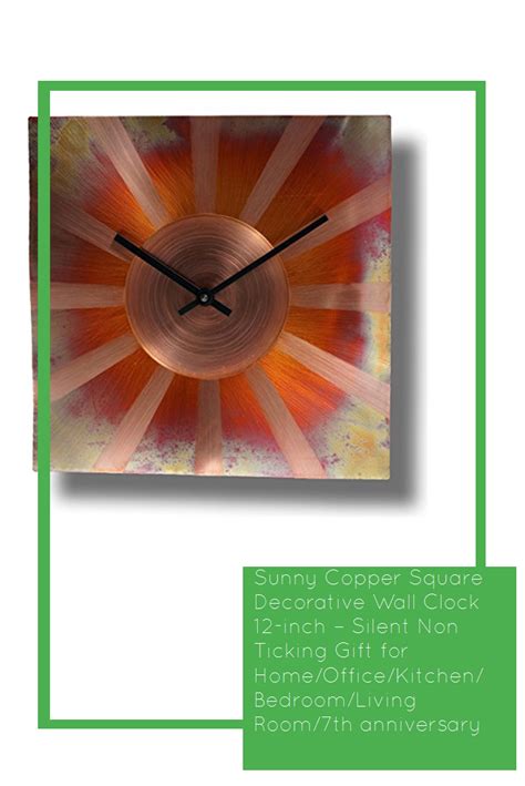 Sunny Copper Square Decorative Wall Clock 12 Inch Silent Non Ticking