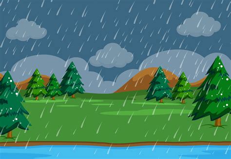 A Simeple Raining Scene In Nature 433063 Vector Art At Vecteezy