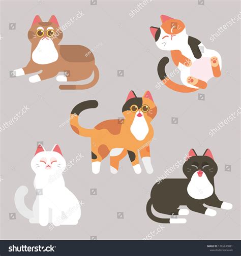 Illustration Cute Cat Five Cat Flat Stock Vector Royalty Free