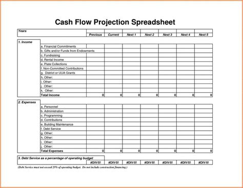 Cash Flow Projection Spreadsheet Template — Db