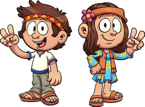 Cartoon Of The Girl Hippies Illustrations Royalty Free Vector Graphics