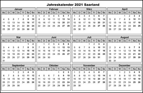 Jahreskalender 2021 Saarland Pdf The Beste Kalender