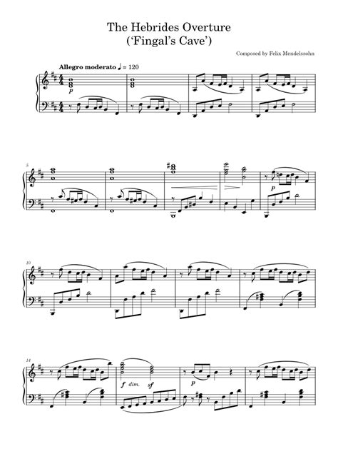 Overture The Hebrides Fingals Cave Sheet Music For Piano By Felix