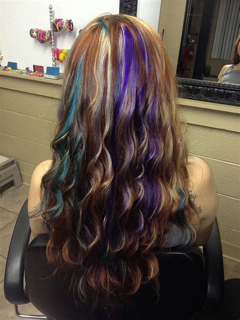 Or should i just keep my blonde hair? Audrey's auburn hair with blonde, purple, and teal ...