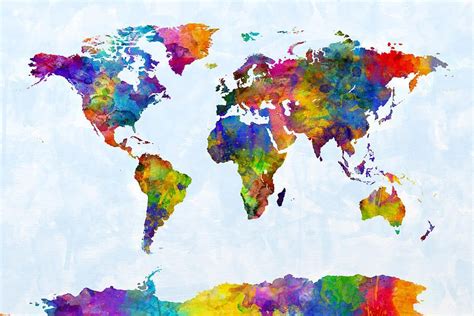 Watercolor Map Of The World Map Met Afbeeldingen Wereldkaart Canvas