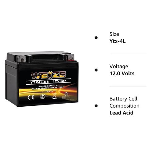 Weize Ytx4l Bs 12v 3ah High Performance Motorcycle Battery