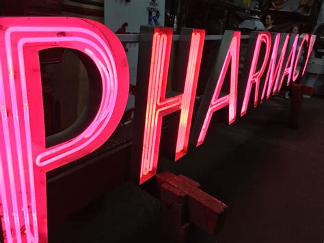 1960s Mid Century Pharmacy Red Neon Sign Obnoxious Antiques