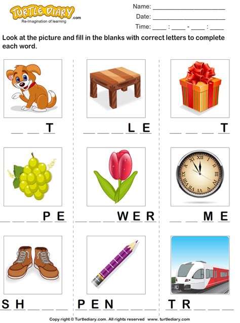 Complete The Words With Missing Letters Turtle Diary Worksheet